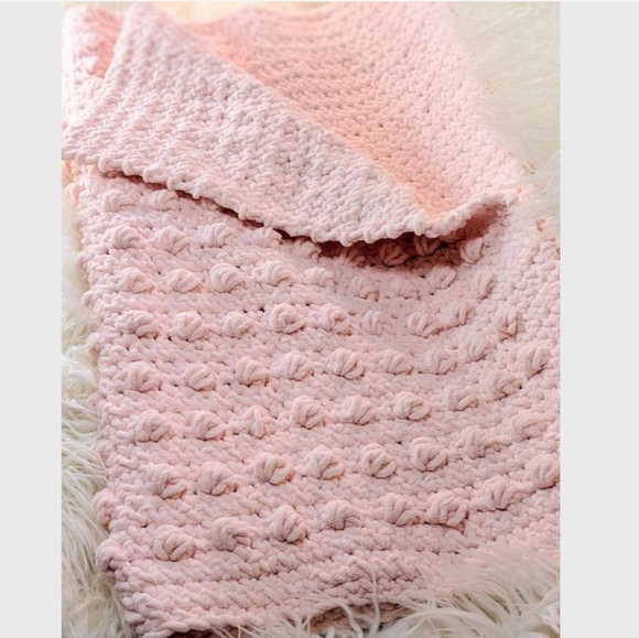 Blush Bobble Baby Blanket Handmade - Picture 3 of 6